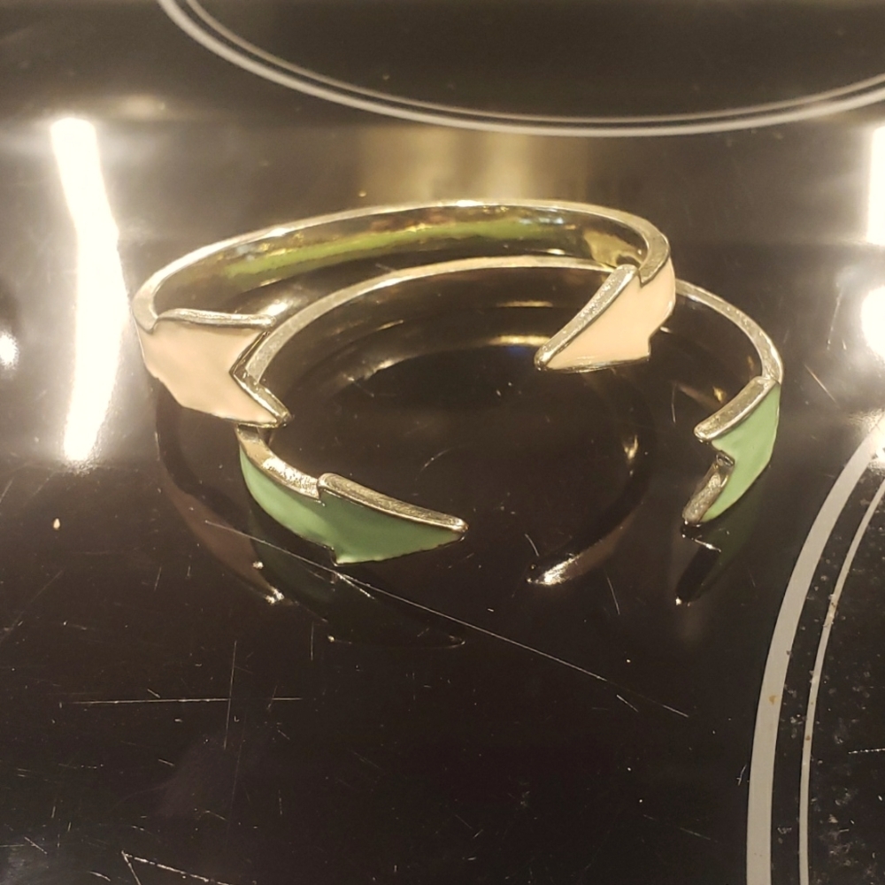 Light pink and mint green rose gold arrow bracelets 2 bangles